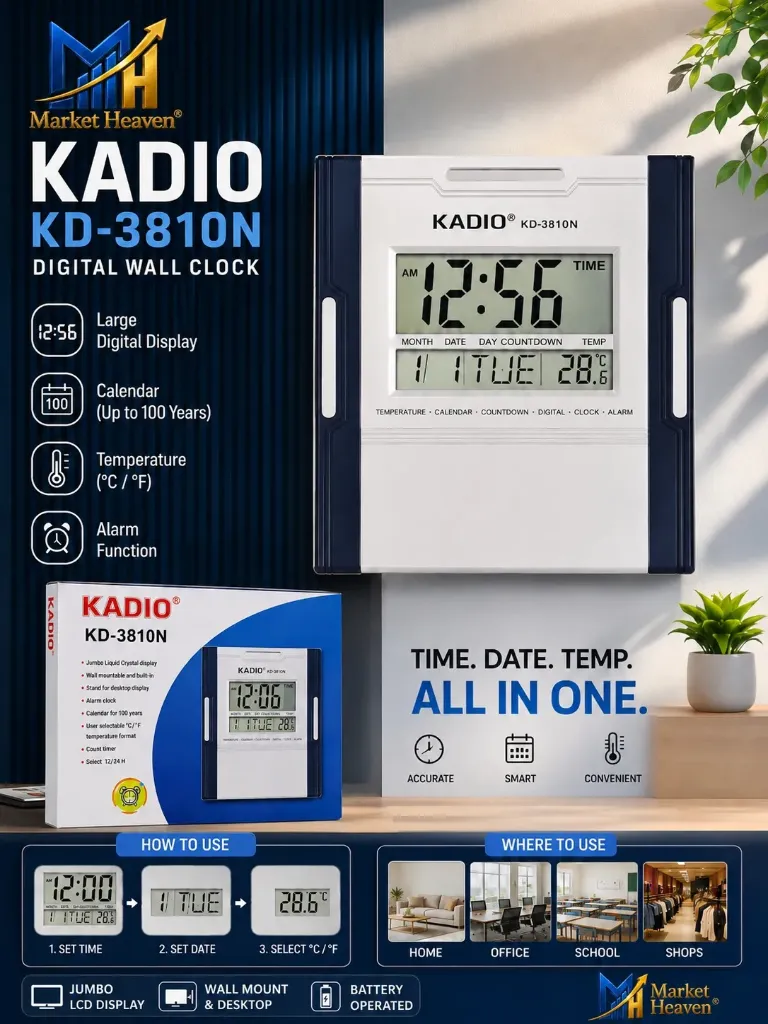 Digital Jumbo Wall Mount & Table Temperature Display Clock