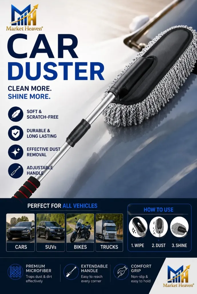 Microfiber Car Duster with Extendable Handle | Scratch-Free Car Cleaning Brush | Car Dust Cleaner for Interior Exterior | Car Cleaning Accessories for Dashboard, Windshield,1pcs
