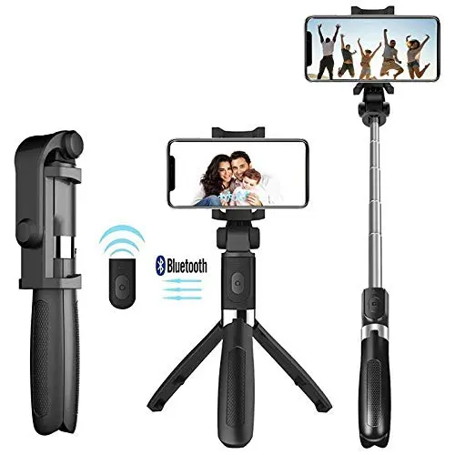 [MH-121] Selfie Stick Extendable Selfie Stick with Tripod Stand and Detachable Wireless Bluetooth Remote Compact Selfie Stick for Mobile and All Smart Phones –