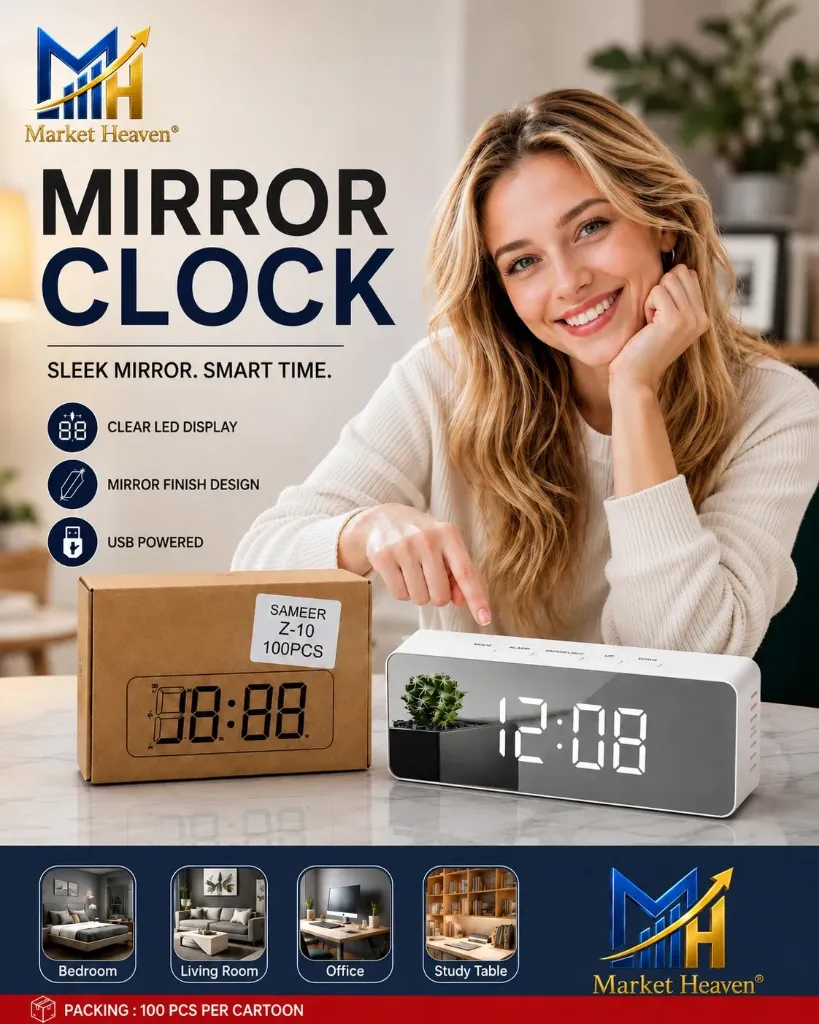 [Mirror Alarm Clock with USB Power and Batteries] Mirror Alarm Clock with USB Power and Batteries, Temperature Display, Snooze, Night Light, Dual Brightness – Compact Digital Desk Clock, 12/24 Hour Format for Office, Kitchen, Living Room 1pcs