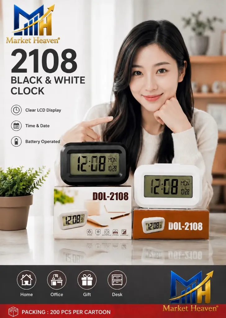 Digital Alarm Clock with Automatic Sensor, Date and Temperature Display, Compact Desk Table Clock for Students, Home, Office, Bedroom, Living Room,Home Decor, Corporate Use (Black Digital) 1pcs