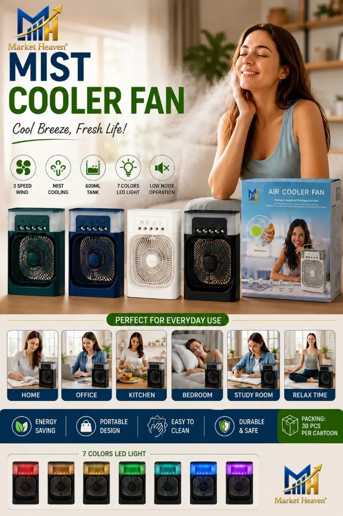 3 in 1 Mini Air Cooler Portable Air Conditioner Ice Roller Mist Fan USB Personal Evaporative Cooler with 7 colors Light, 1/2/3 H Timer, 3 Wind Speeds & 3 Spray Modes