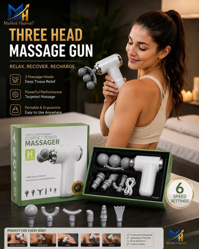 [Rechargeable Power Massager, Three-Head Gun Massger] Cordless Rechargeable Power Massager, Three-Head Gun Massger