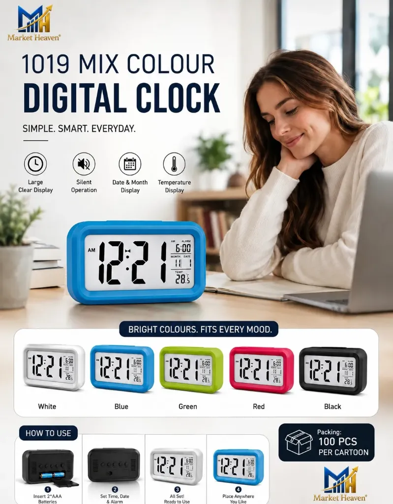 Multi-Function Digital Alarm Clock with Temperature, Date, Alarm & Snooze, LED Desk Clock for Home & Office