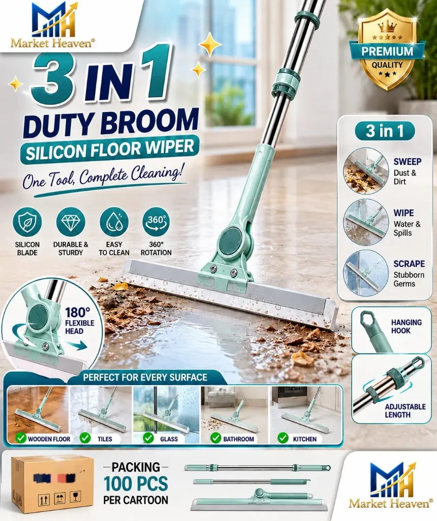 Multifunctional 180° Rotating Magic Broom Sweeper Floor Wiper Mop, Wiper Mop with Extendable Handle – Wet & Dry Use – Bathroom Floor Wiper & Window Squeegee Viper for Home (Multicolor)