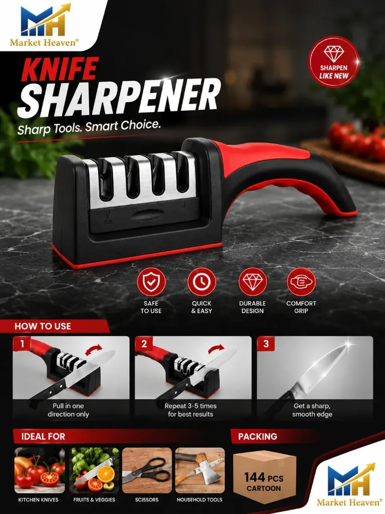 [3 Stage Knife Sharpener Manual Kitchen Blade Sharpening Tool for Stainless Steel] 3 Stage Knife Sharpener Manual Kitchen Blade Sharpening Tool for Stainless Steel Ceramic Knives Non Slip Ergonomic Knife Edge Restoring Sharpener Portable Household Sharpening Device