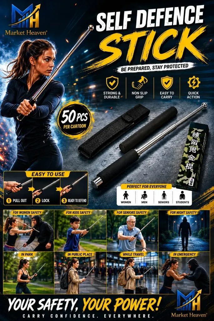 [Foldable Walking Stick, Stainless Steel] Foldable Walking Stick, Stainless Steel Hiking Rod, 65cm Extended Length, 24cm Folded, Black Foam Grip with Carrying Strap