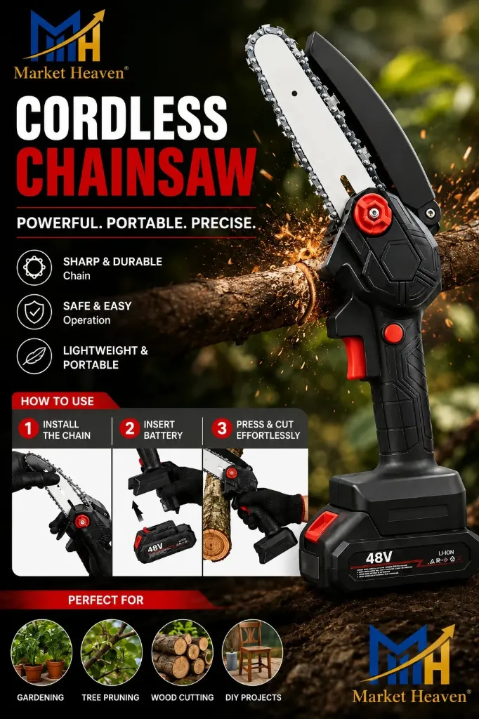 [Cordless Electric Wood Cutter Handheld Tree] Mini Chainsaw Cordless Electric Wood Cutter Handheld Tree Pruning Machine For Gardening Home And Outdoor Use