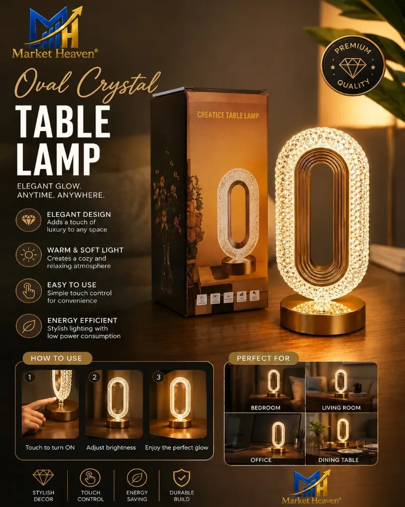 [Oval Crystal Table Lamp,] Oval Crystal Table Lamp, Touch Control LED Desk Light with Soft Warm Glow, Elegant Decorative Bedside Nightstand Lamp for Bedroom, Living Room, Office & Home Decor