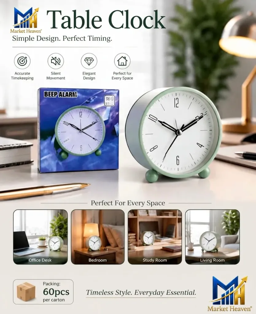 Plastic Analog Alarm Clock, 4 Inch Super Silent Non Ticking Small Clock With Night Light, Battery Operated, Simply Design, For Bedroon, Bedside, Desk, (Green)