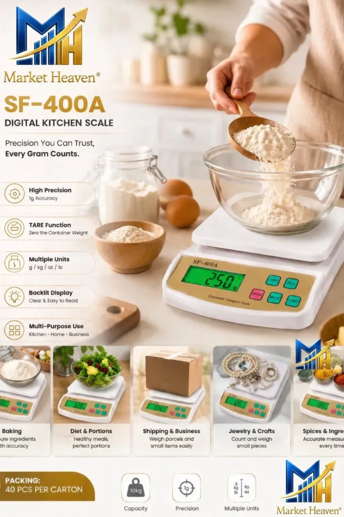 Electronic Kitchen Digital Weighing Scale with Tare Function (10 Kg-SF 400A) - White