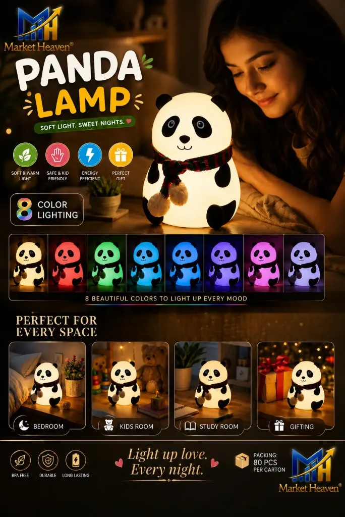 [Rechargeable Silicone Panda Night Light for Kids] Rechargeable Silicone Panda Night Light for Kids | 7-Color LED Changing Lamp |Adorable Room Decor & Gift for Toddlers, Teens, & Valentine's Day Present|Soft BPA-Free Nightlight| Multicolour