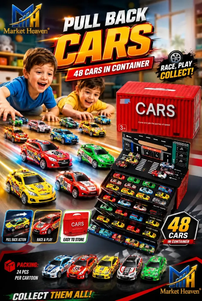 Pull Back Toy Car Set for Kids, Mini Die-Cast Alloy Vehicles Collection with Storage Container Truck Box, Friction Powered Racing Cars, Birthday Return Gifts for Boys & Girls 3+ Years