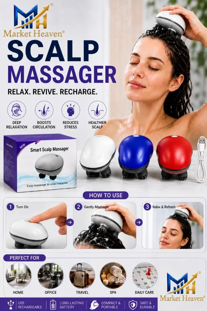 [Smart Scalp Massager, Electric] Smart Scalp Massager, Electric, Blue, with Rotating Massage Heads, Red Light, Easy Massage, Soothes Scalp