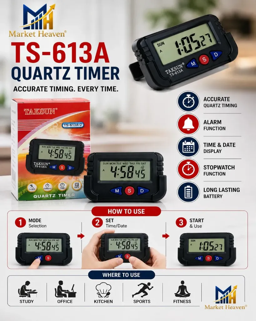 [New Digital LCD Alarm Table Desk Car] New Digital LCD Alarm Table Desk Car Calendar Clock Timer Stopwatch(Medium) (BlackColour, 1 pc)
