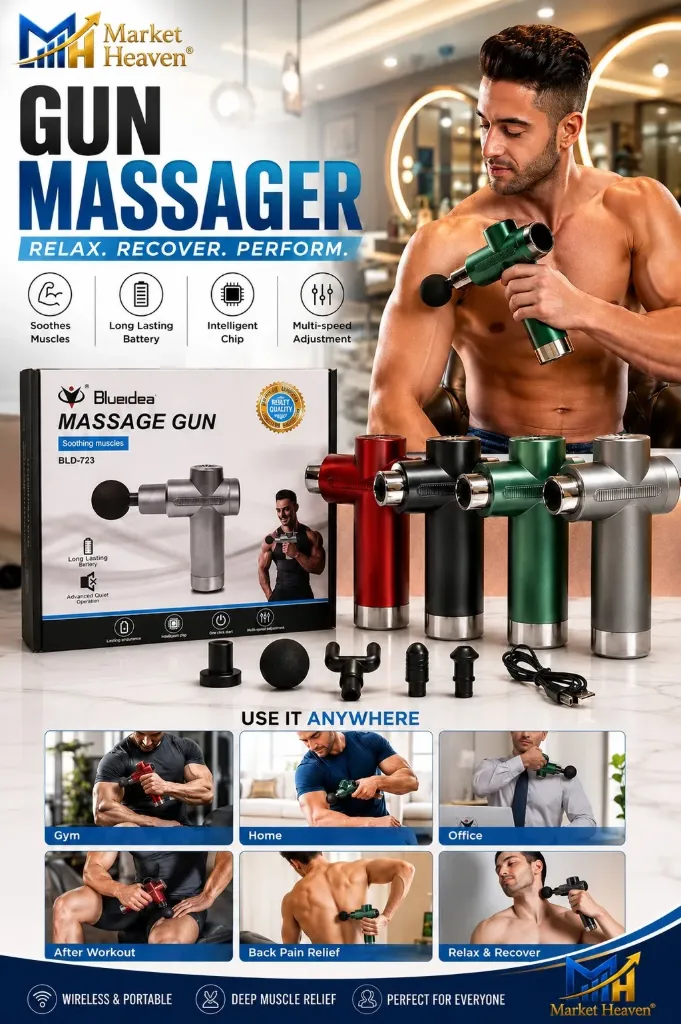 Premium Portable Electric Fascial Gun HG-320 Full Body Massager Tool for Pain Relief in Full Body with 4 Head