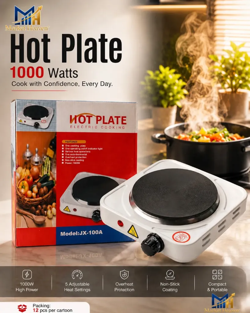 [Portable Electric Hot Plate 1000W Single] Portable Electric Hot Plate 1000W Single Burner Compact Stove with Adjustable Temperature Control, Lightweight Cooking Plate for Travel, Office, Hostel, Camping & Quick Heating