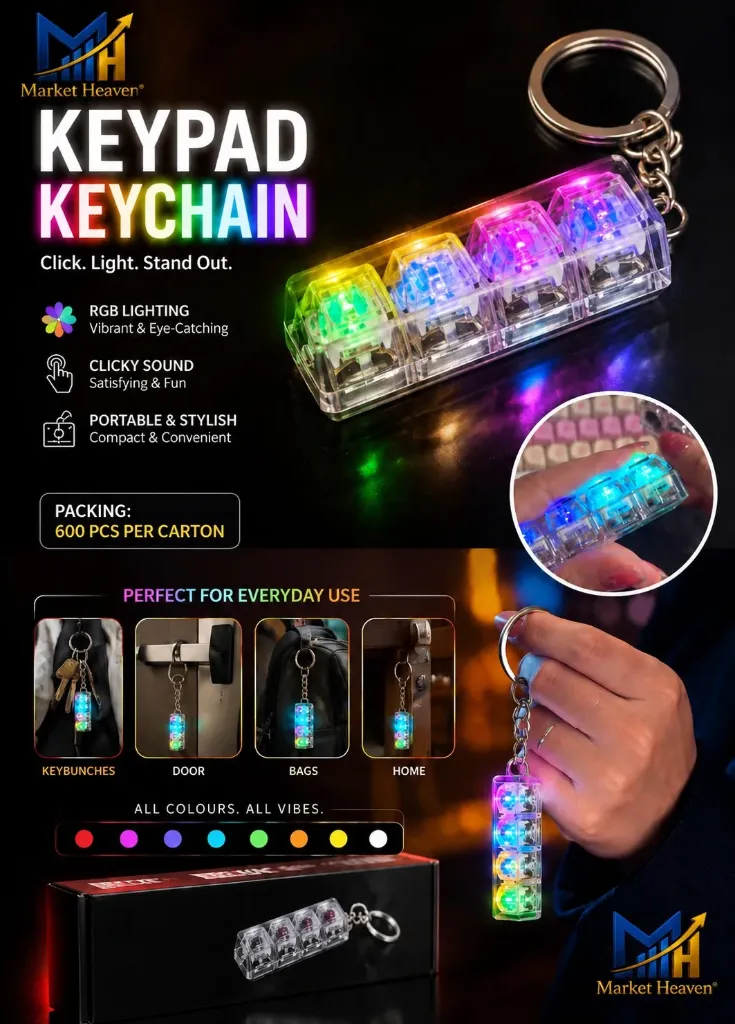 keyboard Switch Fidget Keychain with LED Glow for Stress Relief, Clicky Desk Toy for Adults, Portable EDC Keyring Accessory for Office, Travel & Daily Use