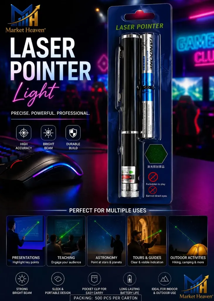 [Green Laser Pointer Pen,] Ultra Powerful Green Laser Pointer Pen, 1000 FT Range with Adjustable Cap for Presentation, Long Range Laser Beam with Extra Disco Light Effect, Ideal for Project Design and Professional Use