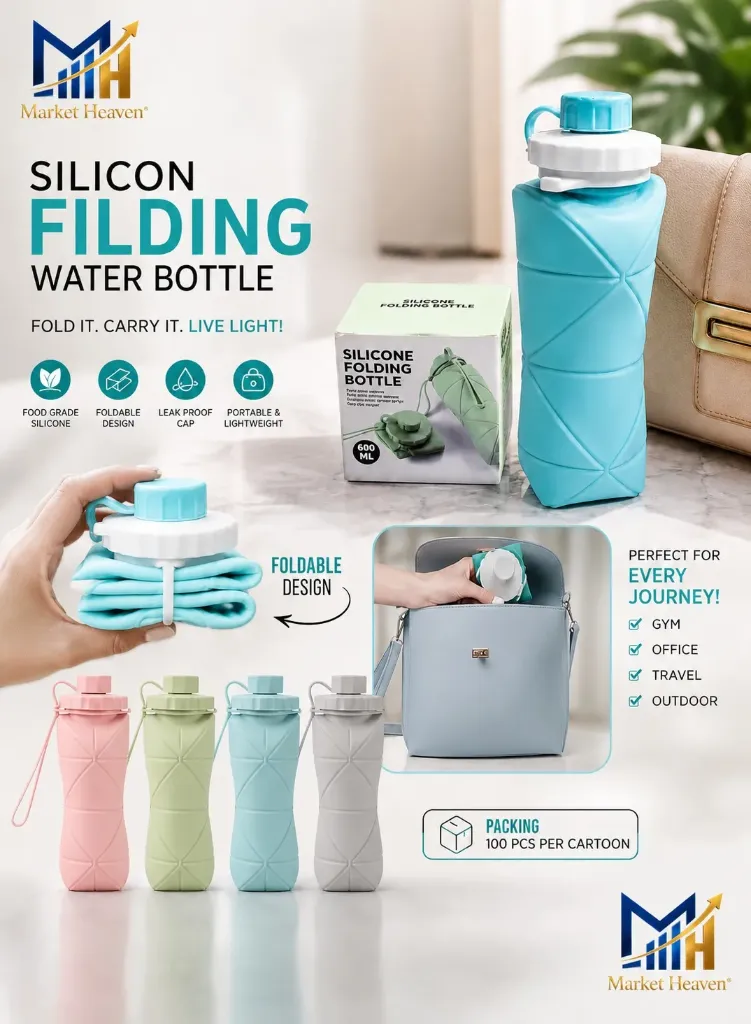[foldable water bottle Collapsible Silicone] foldable water bottle Collapsible Silicone Water Bottle | Foldable, Leakproof BPA-Free | Portable Wide Mouth Bottle for Travel, Gym, Cycling, Camping, Sports | Multicolor (Assorted)