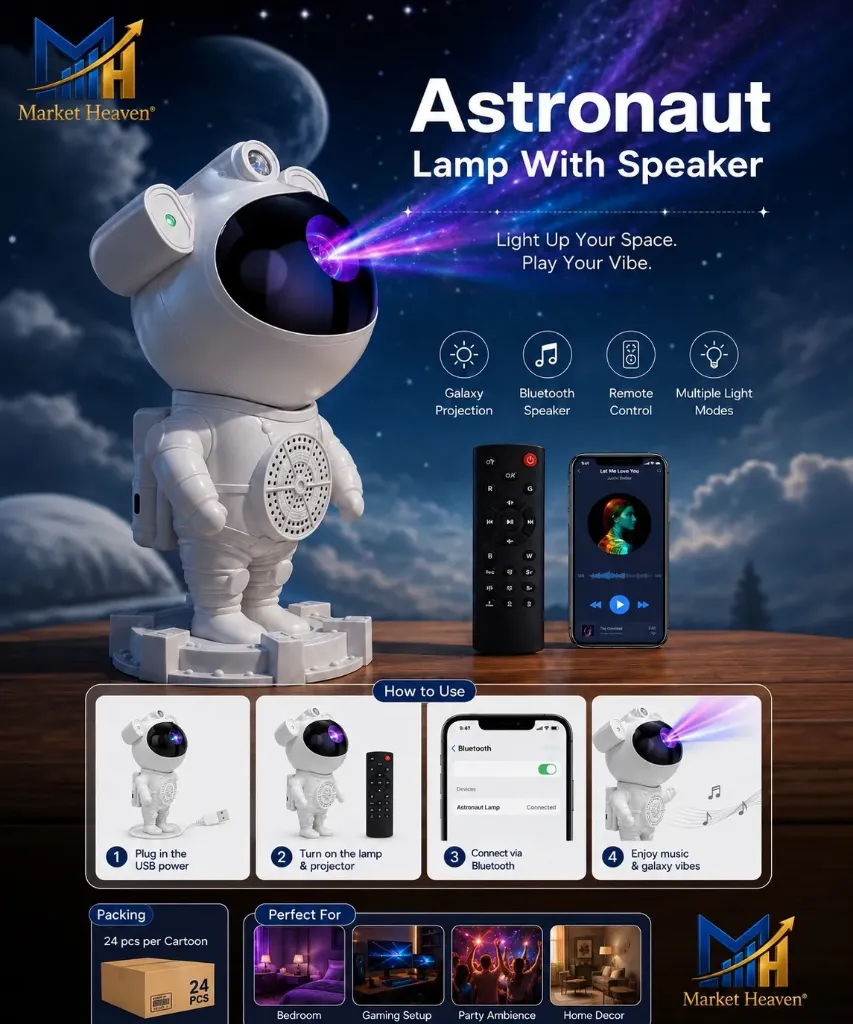 Astronaut Galaxy Projector Night Light – 360° Rotating Nebula Star Projector with Remote Control, Timer & Adjustable Head – Space Lamp for Kids’ Bedroom, Gifts, Gaming Room, Home & Décor