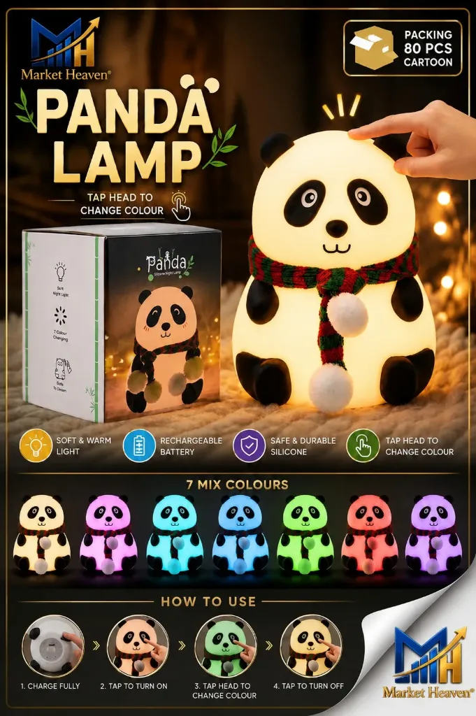 [Cute Panda Night Lamp - Silicone Lamp] Cute Panda Night Lamp - Silicone Lamp for Bedroom, Color Changing LED Touch Light, Portable for Kids, BPA-Free Bed Lamp for Kids, Nightlight for Home Decoration, Valentine Special