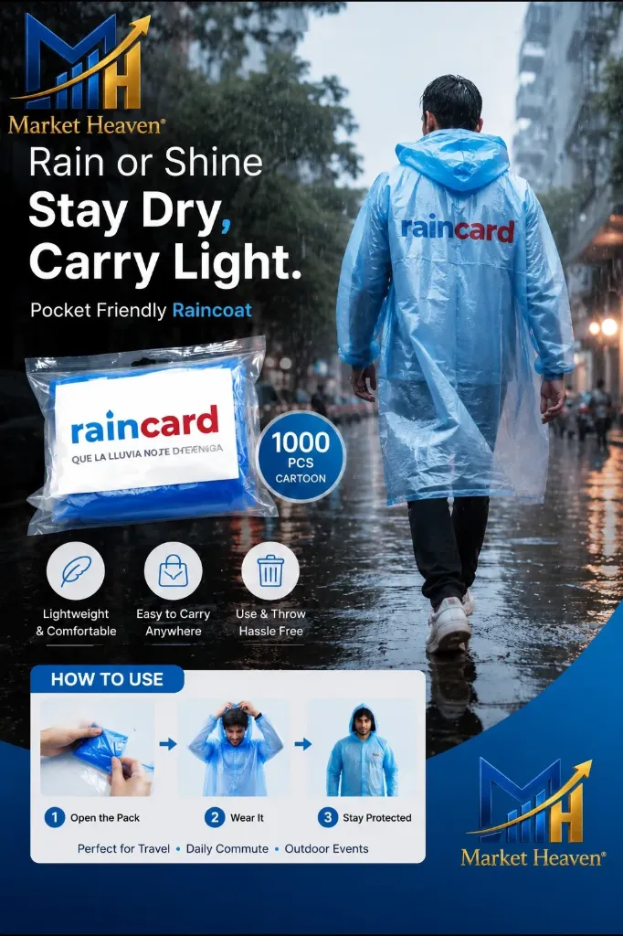 [Unisex Disposable Rain Card] Unisex Disposable Rain Card | Pocket Size Emergency Raincoat | Waterproof Thin Plastic Rain Wear | Reusable 2-3 Times | Ultra-Compact | Easy to Carry for Travel & Outdoor Use