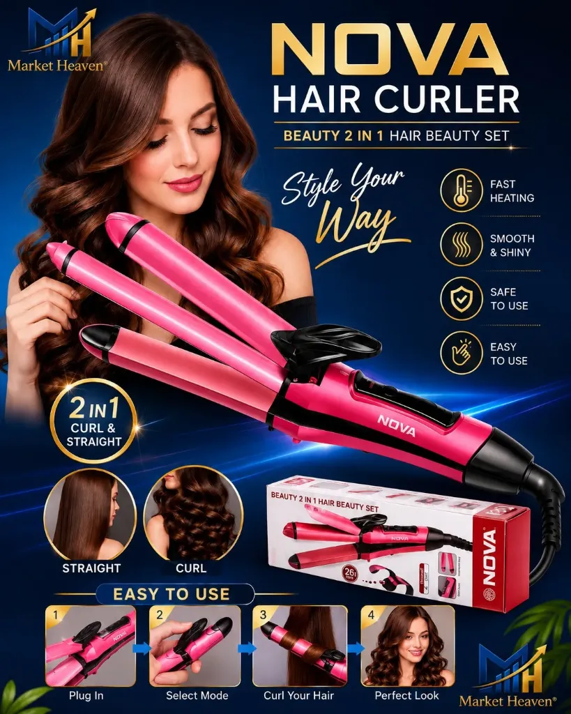 [2 In 1 Hair Straightener] Ceramic 2 In 1 Hair Straightener And Curler For Women New Nova Professional 2-in-1 Hair Straightener Curler