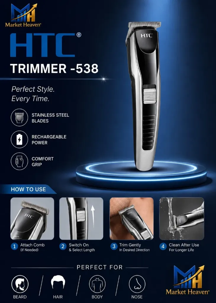 Professional AT538 Rechargeable Hair Clipper, Beard & Hair Trimmer, Black/Silver, 45 min Runtime, 4 Length Settings, Precision Grounded Acute Angle Cutter Head