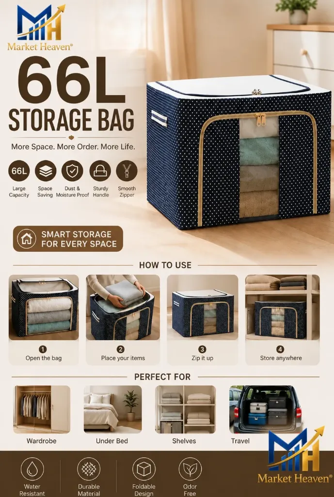 Large Clothes Storage Bag with Transparent Window | Foldable Blanket Organizer Box with Zipper & Handles | Dustproof Fabric Storage Container for Clothes, Quilts, Blankets, Bedding & Toys
