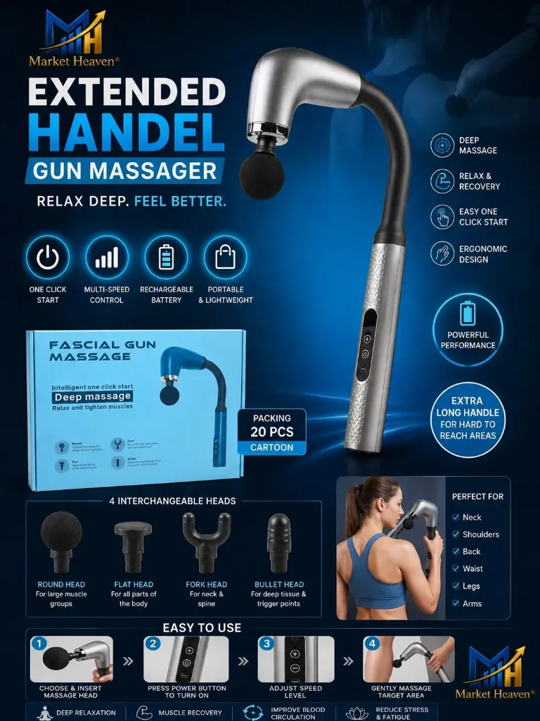 Massage Gun with Extended Handle Revolutionary U-Shaped Back Massager for Pain Relief LED Screen, 3 Modes & 6 Speed LevelsDeep Tissue Body Massager for Neck,Shoulder,Leg-Reach Every Muscle with Ease
