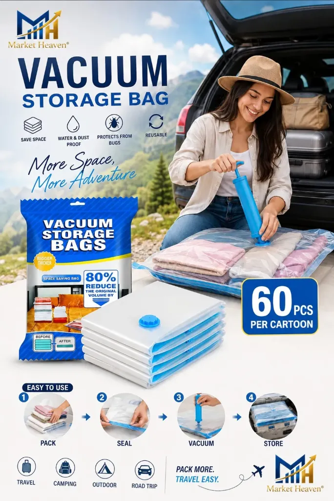 Space Saver Vacuum Bags for Travel and Cloths Storage, 5 Pcs, 2 Small, 2 Medium, 1 Large, Random Colour