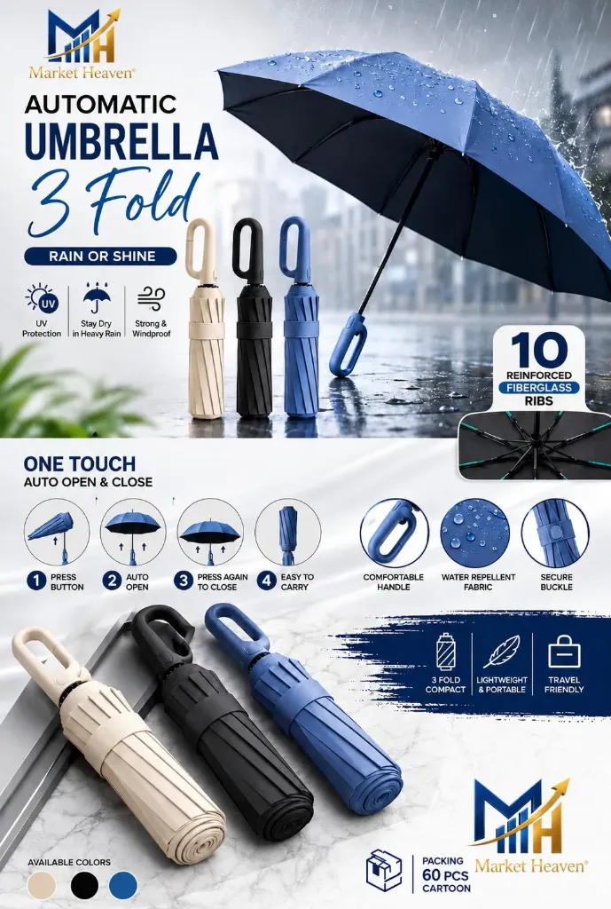 [Folding Rain Umbrella] Portable Reverse Folding Rain Umbrella with Comfortable C Grip (MULTI COLOR)