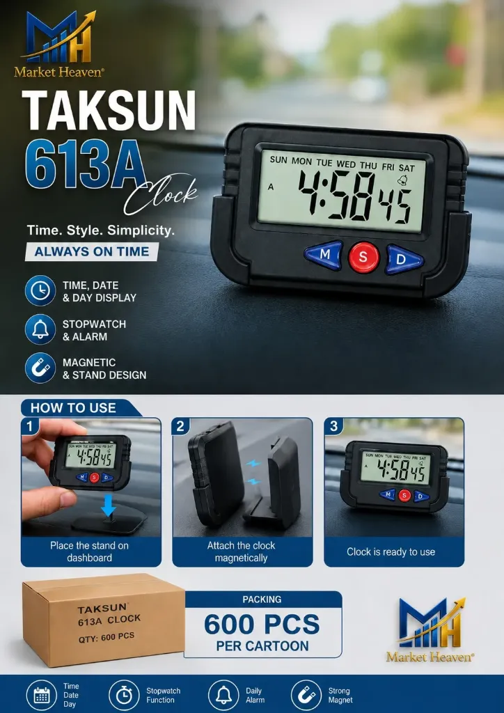 [Digital LCD Alarm Clock] Digital LCD Alarm Table Desk Car Calendar Clock Timer Stopwatch Dashboard/Office Desk Alarm Clock and Stopwatch - Black