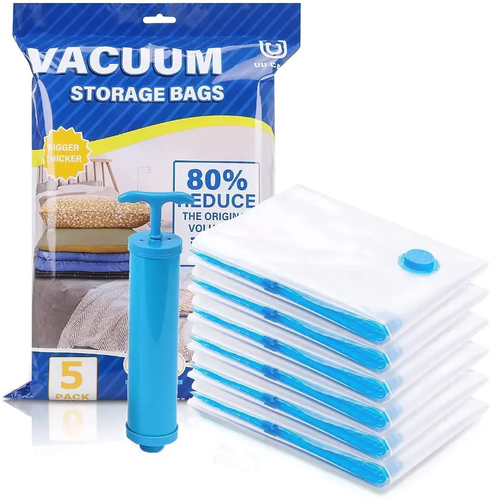 Vacuum Bags for Travel with Hand Pump,Airtight,Reusable Space Saver Compression Bags for Packing,Sealer Bags with Ziplock for Blanket (2 Small,2 Medium,1 Large)
