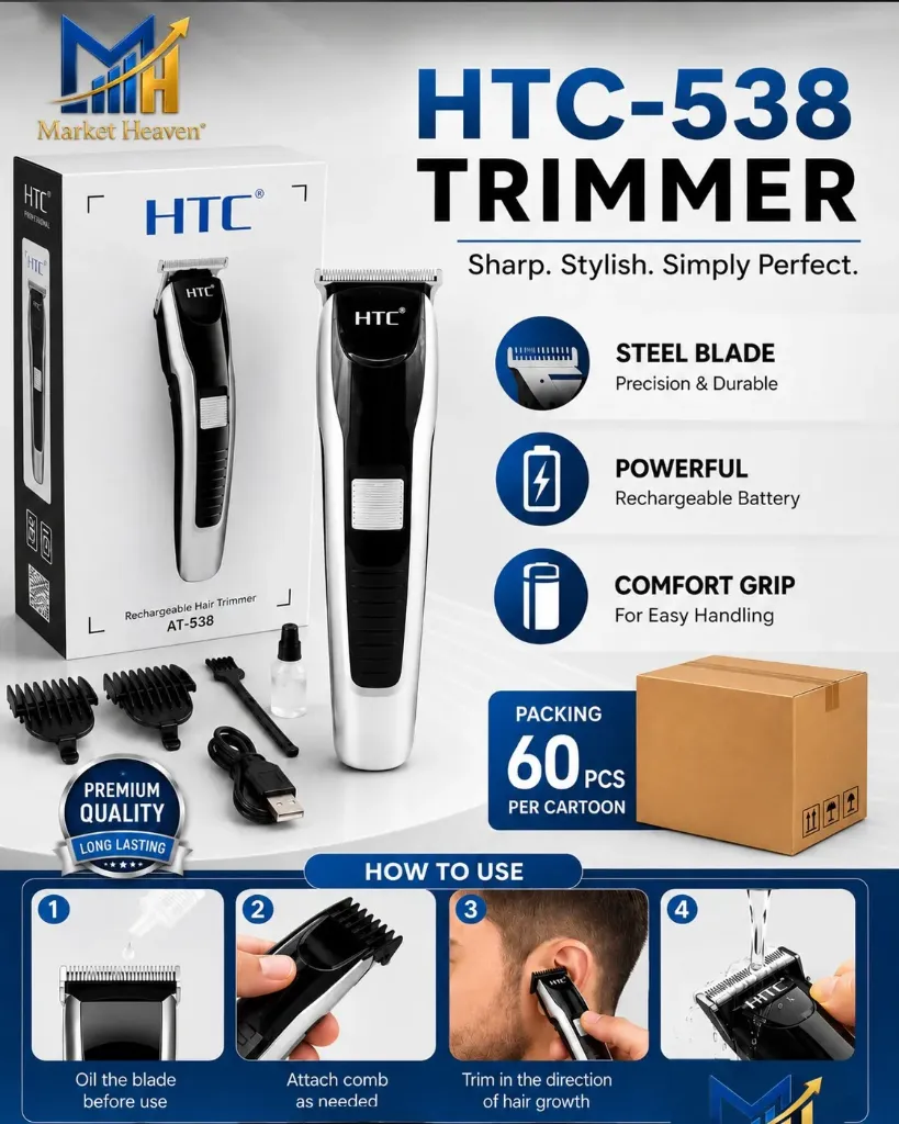 [Hair Clipper, Beard & Hair Trimmer, Black/Silver] Rechargeable Hair Clipper, Beard & Hair Trimmer, Black/Silver, 45 min Runtime, 4 Length Settings, Precision Grounded Acute Angle Cutter Head