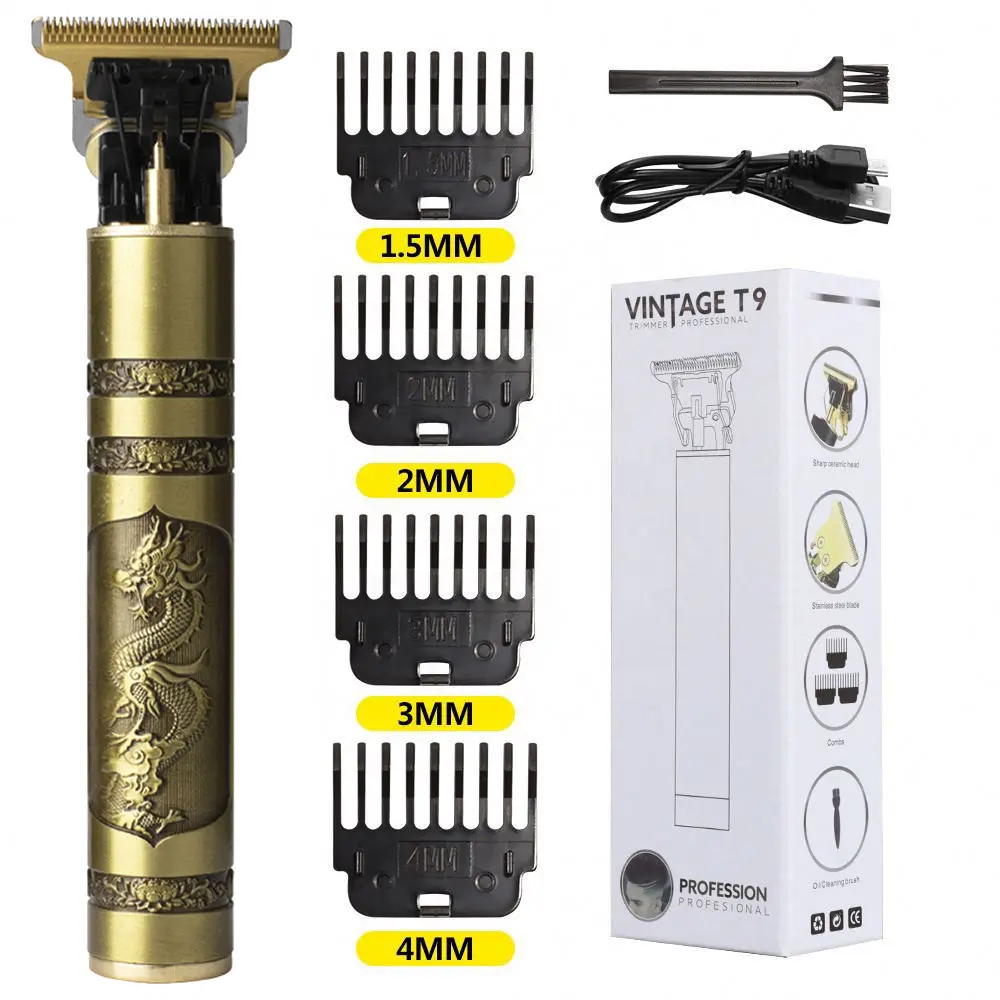 T-Blade Hair Clipper and Trimmer for Men | Adjustable and Rechargeable Grooming Machine with 4 Guide Combs | Body Trimmer, Vintage T 9 Cordless Buddha Design