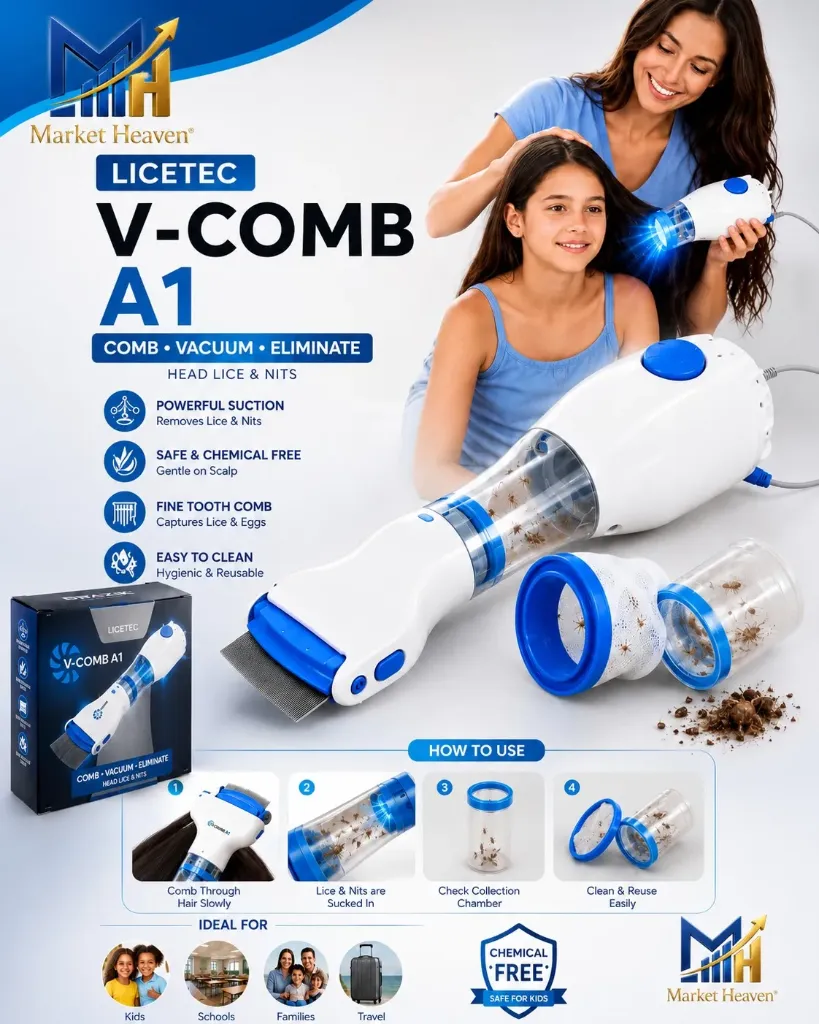 Electric Head Lice Comb, Chemical Free Lice Removal Machine with Suction, Reusable Lice & Nits Vacuum Comb for Kids & Adults, Safe Gentle Hair Cleaning Tool, Portable Anti Lice Device