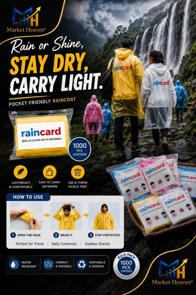 multicolour Travel Raincoat | Disposable Waterproof Rain Poncho | Lightweight Emergency Rain Wear for Trekking, Camping & Travel | Free Size