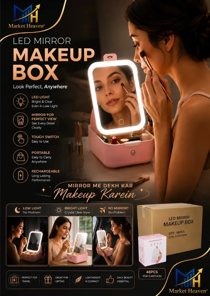 [Makeup Vanity Mirror with LED Light] Makeup Vanity Mirror with LED Light | Trifold Touch Screen Mirror with 3X/2X Magnification | 180° Rotation | USB Rechargeable with Storage Base - (Multi)