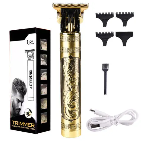 [MH-154] Vintage T9 Professional Clipper Trimmer for Men, 120 Min Runtime, 4 Length Settings (Gold)
