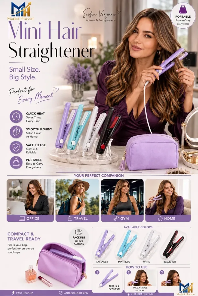 Mini Hair Straightener for Women & Teens, Multicolor