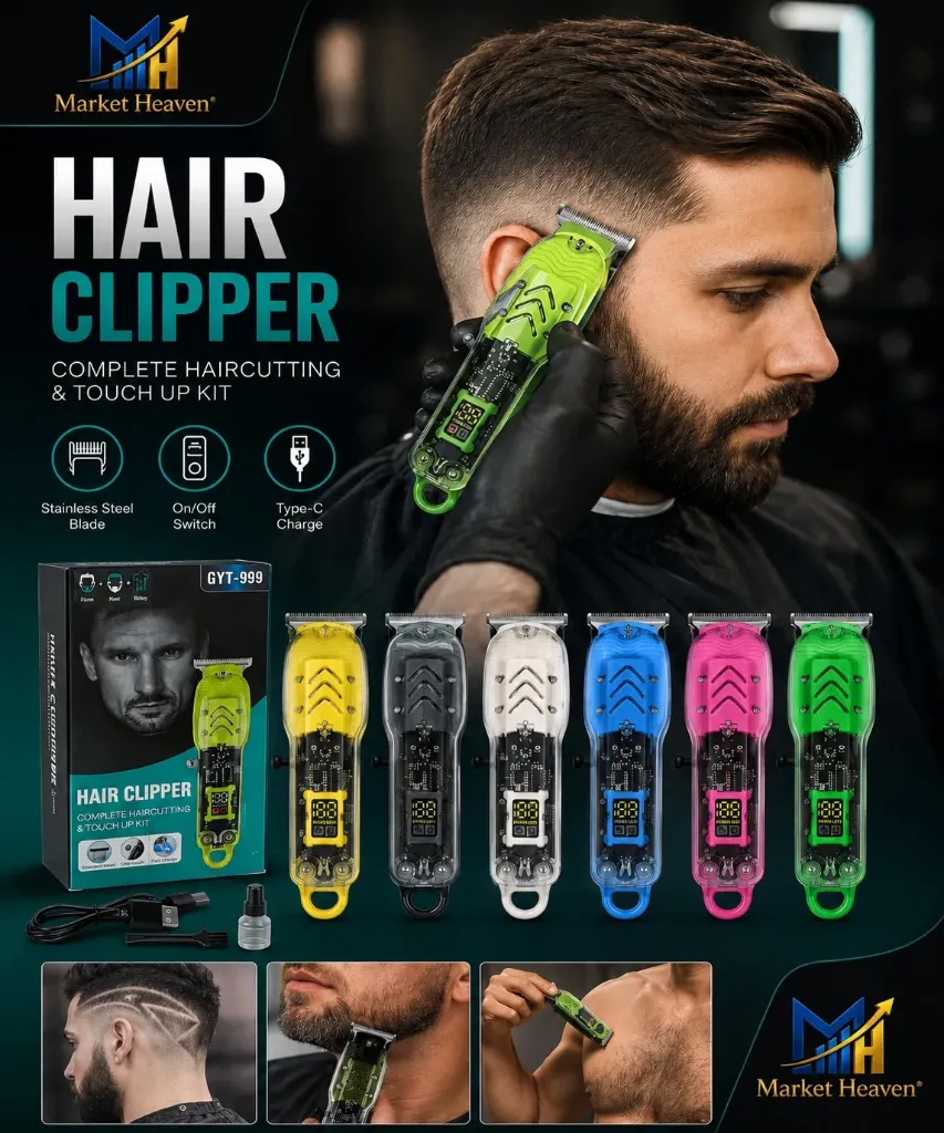 Digital Display Transparent Hair Clipper Guide Combs T-Shaped Blade Hair Clipper USB Charging T Blade Trimmer Adjustable Lever, Multicolor