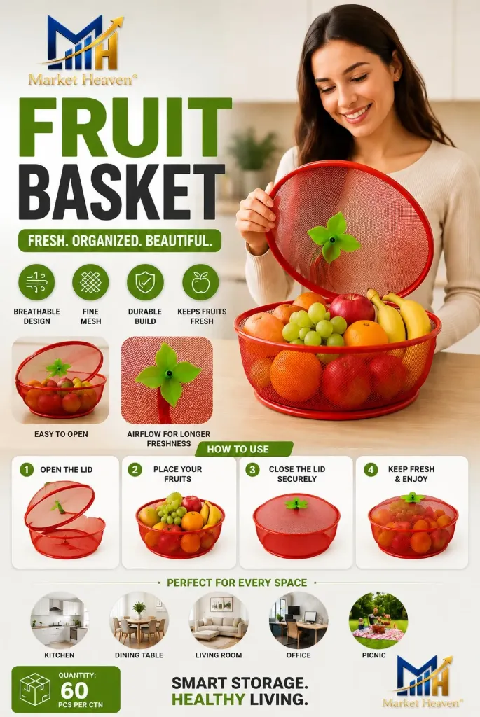 [Fruit and Vegetable Basket] Durable Apple Shaped Fruit and Vegetable Basket with Mesh Cover for Kitchen, Multi-Purpose Stand with Protective Net Cover, Ideal for Storing Fresh Fruits & Vegetables