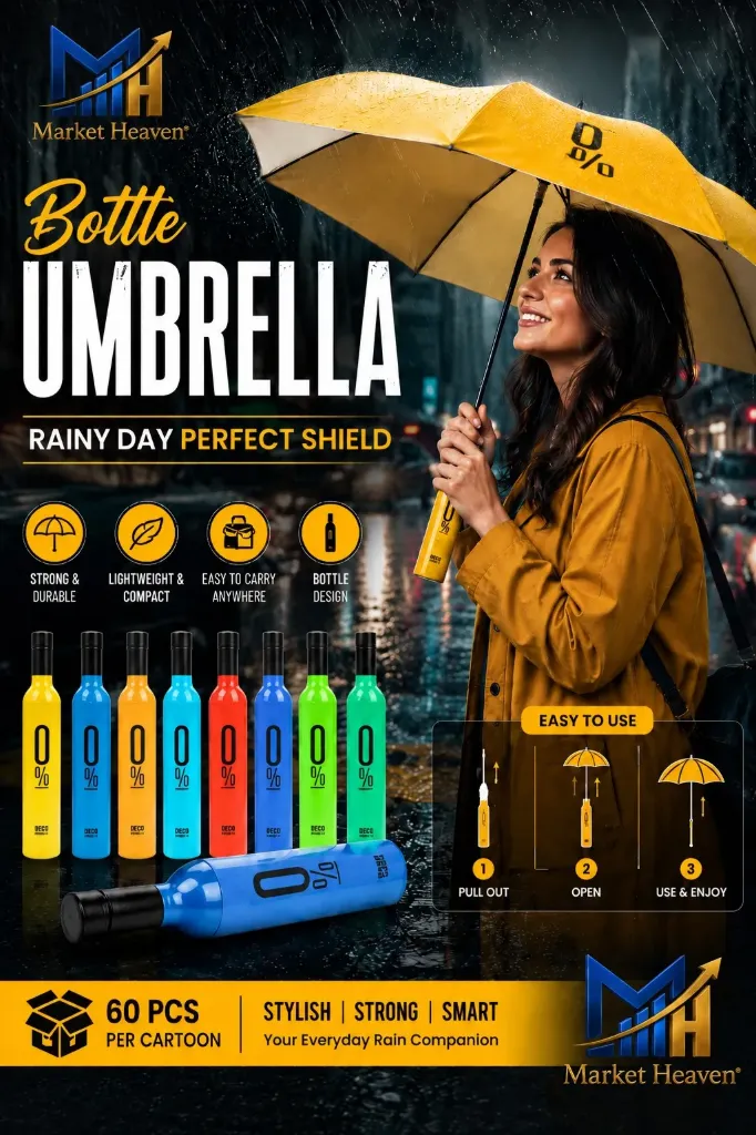 Bottle Umbrella, Wine Bottle Shape Foldable Compact Travel Umbrella with Waterproof Case, Portable Manual Mini Umbrella for Rain & UV Protection, Lightweight for Women, Men, Girls & Kids (Multi Colour, Pack of 1)