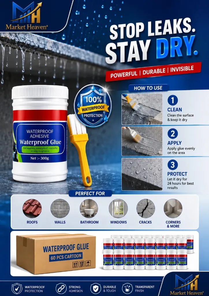 [Normalee Transparent Waterproof Glue] Normalee Transparent Waterproof Glue 300g with Brush | Anti Leakage Sealant Gel for Roof, Wall Cracks, Bathroom, Tiles, Window & Outdoor Repair | Clear Waterproof Adhesive Sealant