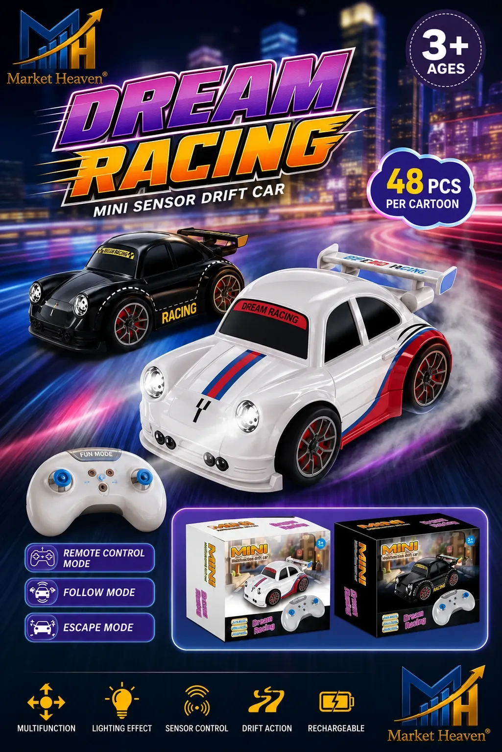 [Remote Control Mode, Follow & Escape Mode, Ages 3+, Includes] Mini Dream Racing Multifunctional Drift RC Car for Kids
