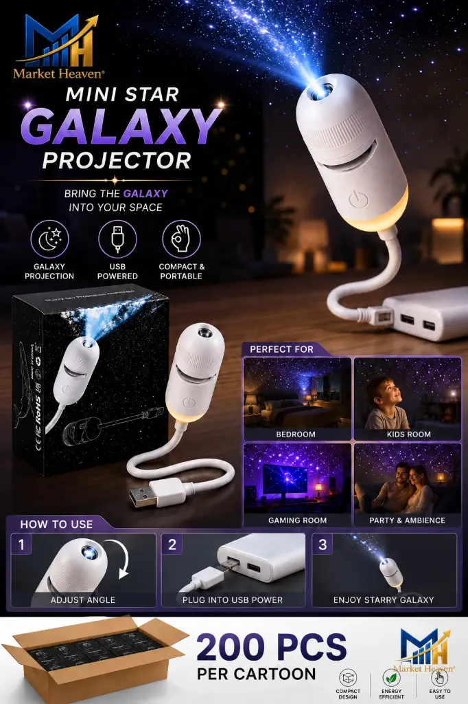 Galaxy Star Projector Night Light, 2-in-1 Nebula Projector Lamp with 360° Rotation, USB Mini LED Ceiling & Wall Starry Sky Light for Bedroom, Kids Room & Home Decor (1 Slide)
