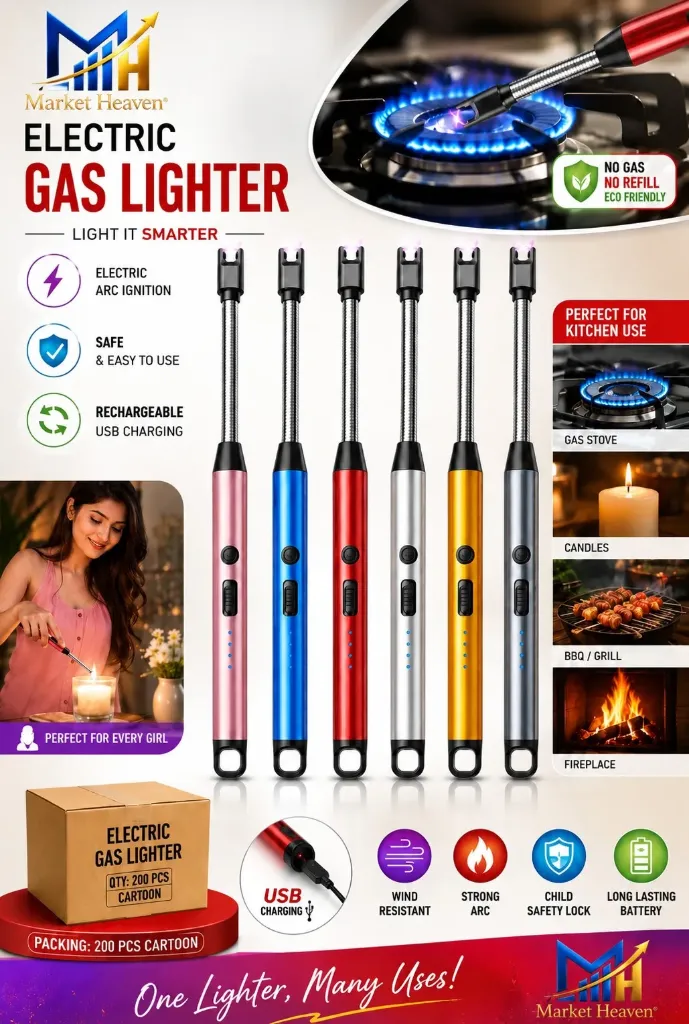 Rechargeable Electric Gas Lighter for Kitchen, Lighter for Gas Stove, Candles, C-Type USB, Multi Purpose - 360° Flexible & Windproof