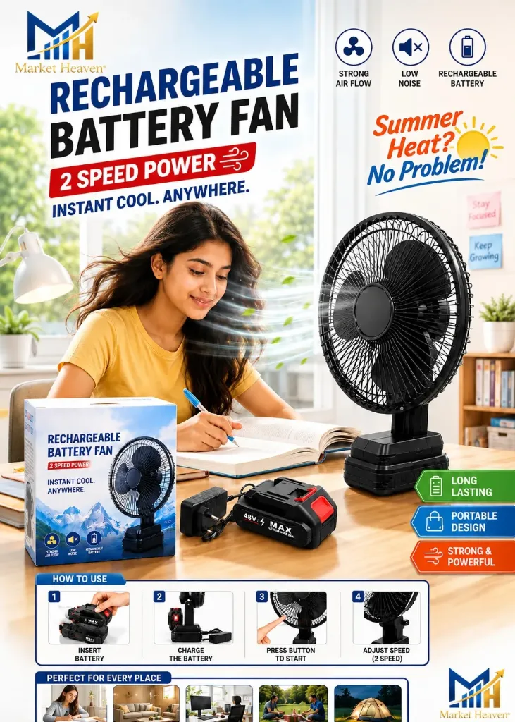 [Rechargeable High-Power Adjustable Electric Fan] Portable Rechargeable High-Power Adjustable Electric Fan,1Battery,21V Lithium Battery-Powered Fan, Portable Table Fan For Home, Office, Travel, Picnic, Outdoor (Pack Of 1) (Fan)